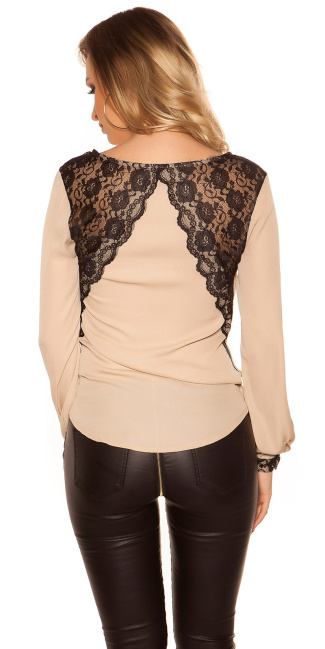 blouse with warp optic and lace Beige
